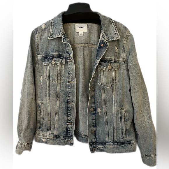 Old Navy Light Wash Distressed Denim Jacket Size L - Picture 1 of 8